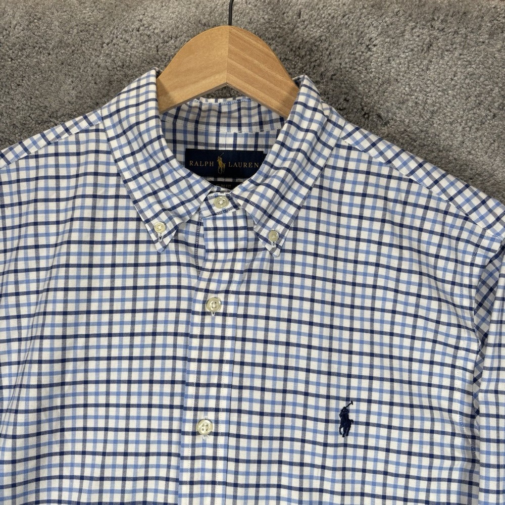 Polo Ralph Lauren Oxford Shirt Mens M White Check Slim Fit Stretch Button Up
