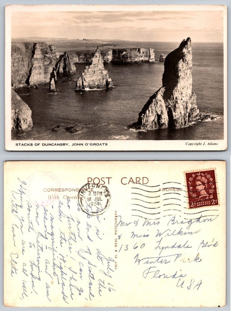 RPPC Stacks of Duncansby John O'Groats Scotland 1954 Postcard