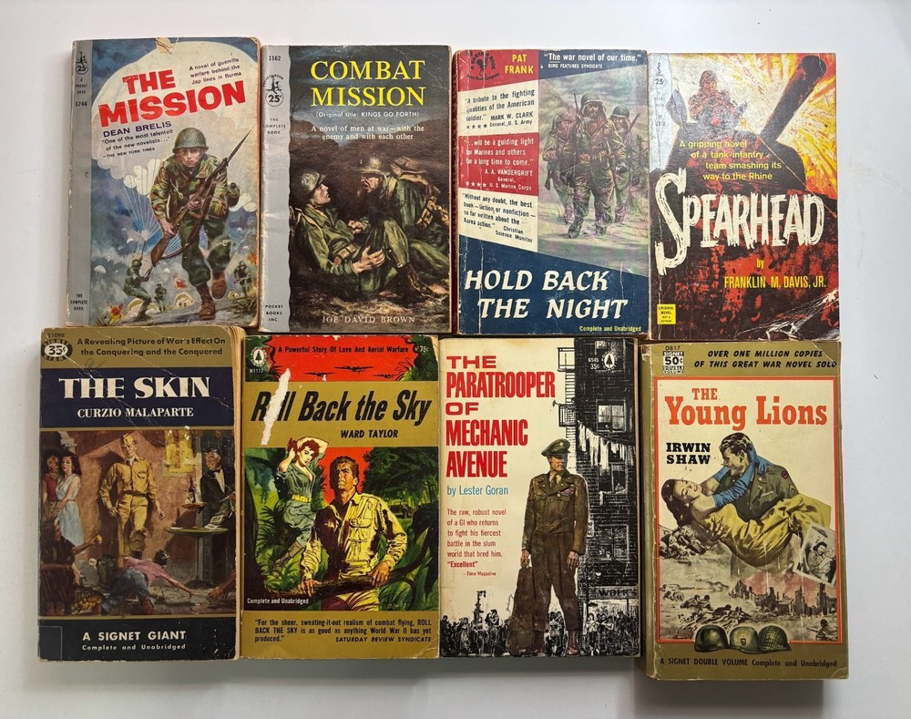 lot of 8 vintage paperbacks: military, WWII, tanks, combat, romance
