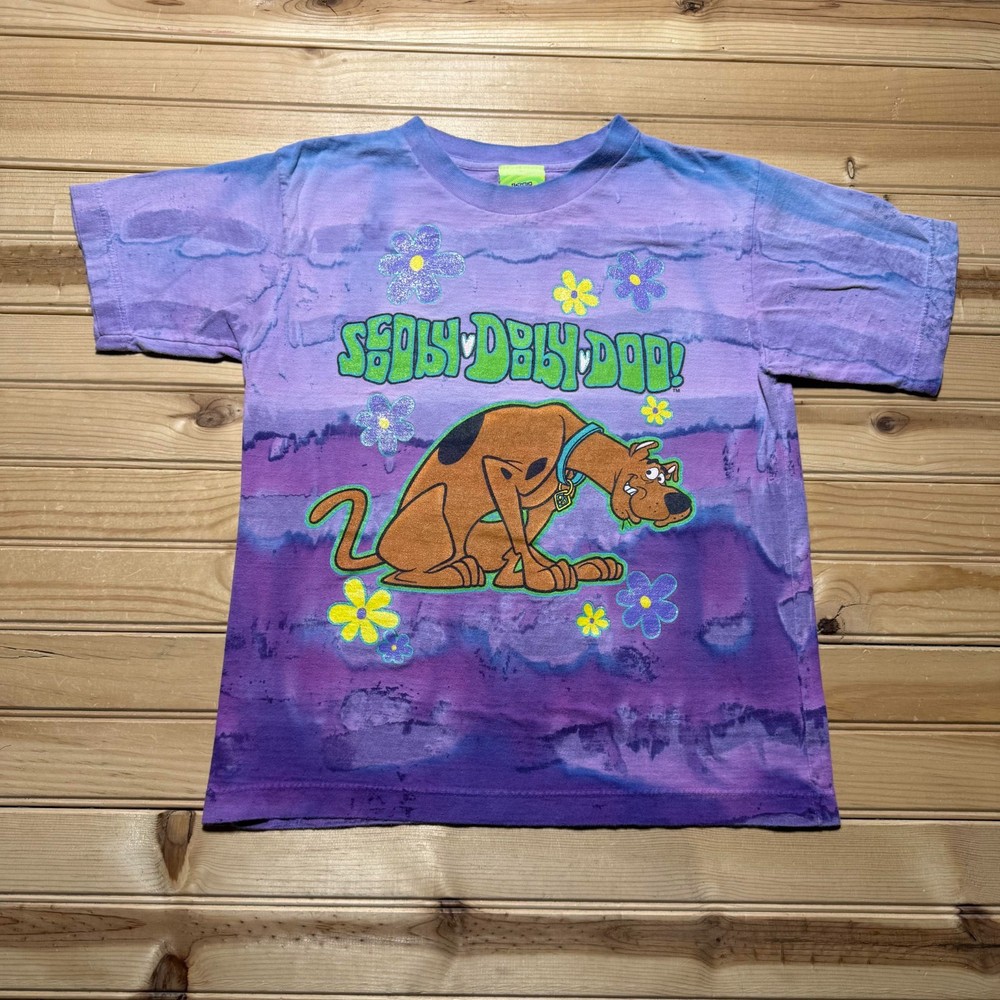 Vintage 90s Cartoon Network Scooby-Doo Floral Graphic Tie Dye Shirt Youth 14/16