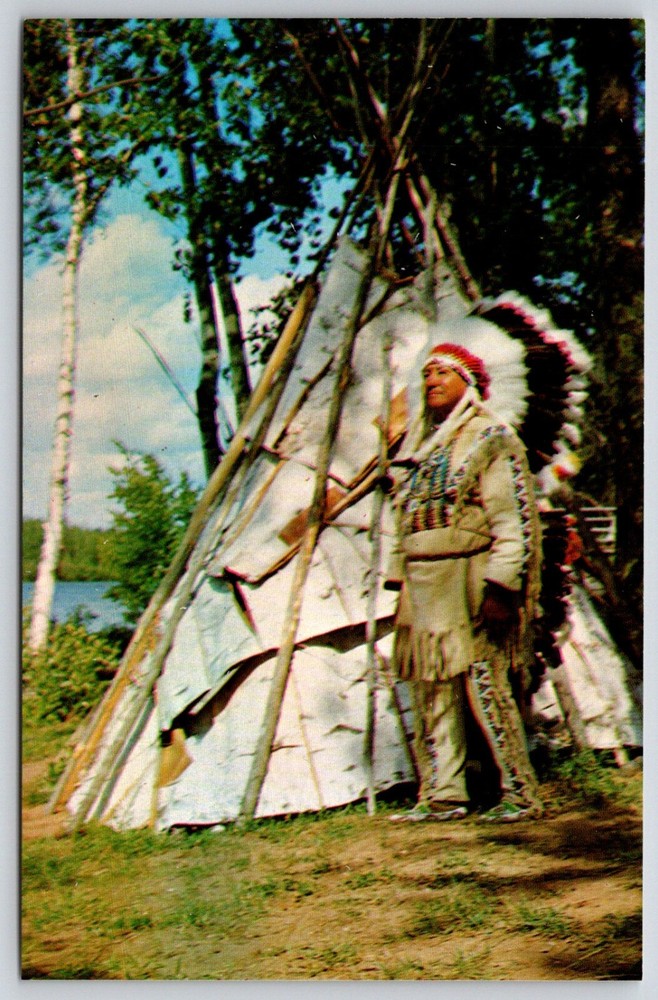 Postcard Native American Indian Chief Teepee