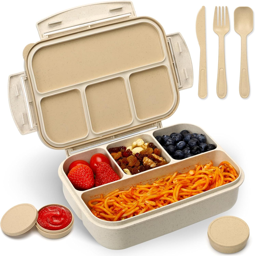 Kids Wheat Straw Bento Box - 5.5 Cups, Leakproof, 2 Compartments for Adults & School Lunch
