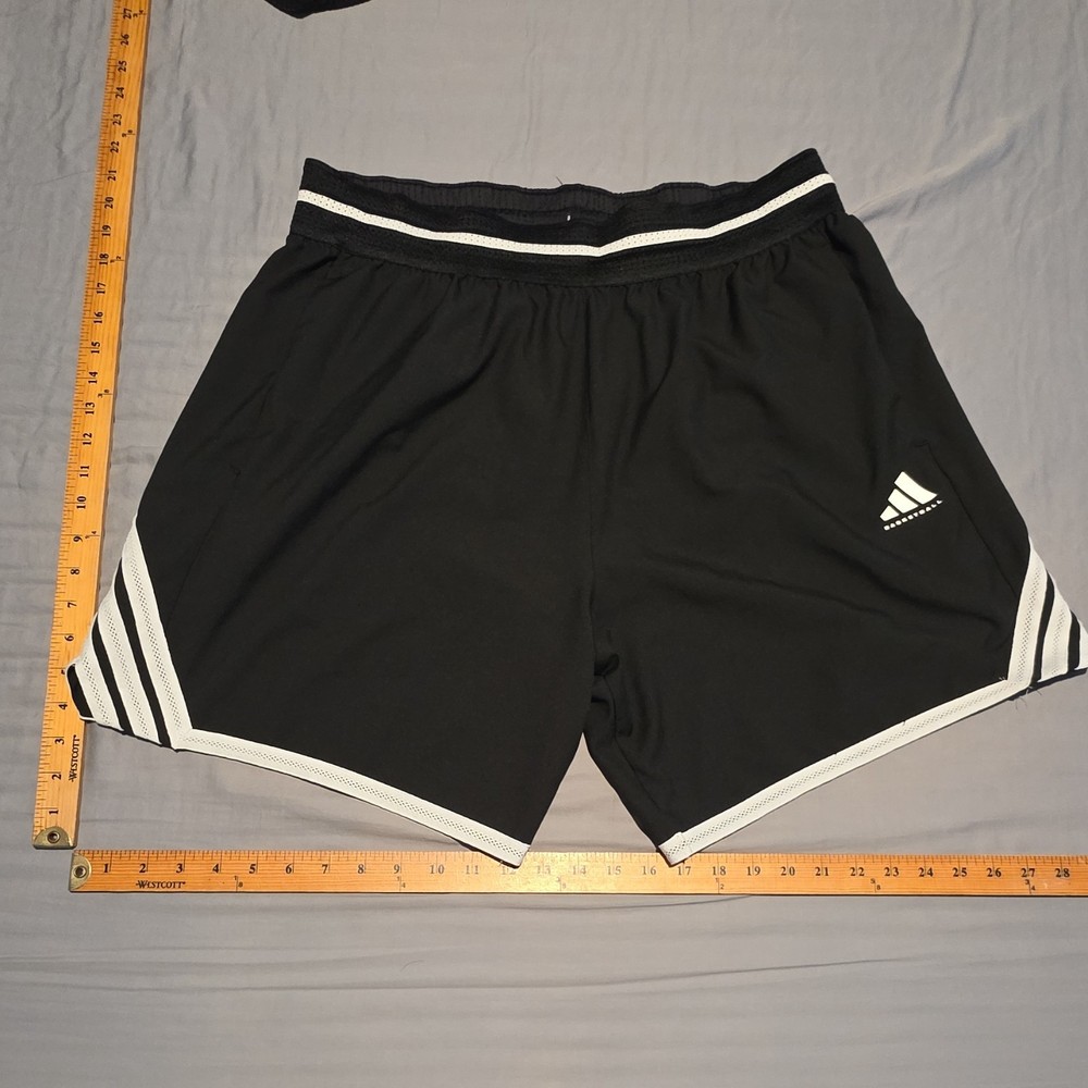 adidas Men's Black Athletic Shorts 100% Polyester Drawstring Elastic Waist XL