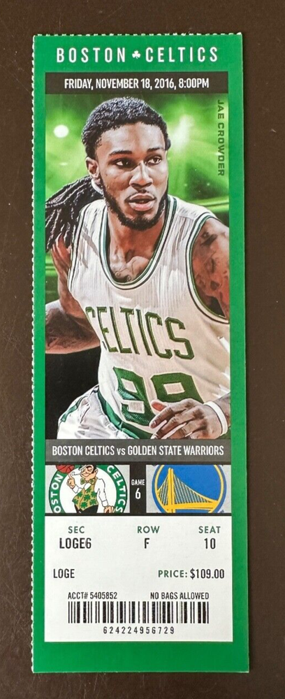 Boston Celtics 11/18/2016 NBA ticket stub vs Golden State Warriors