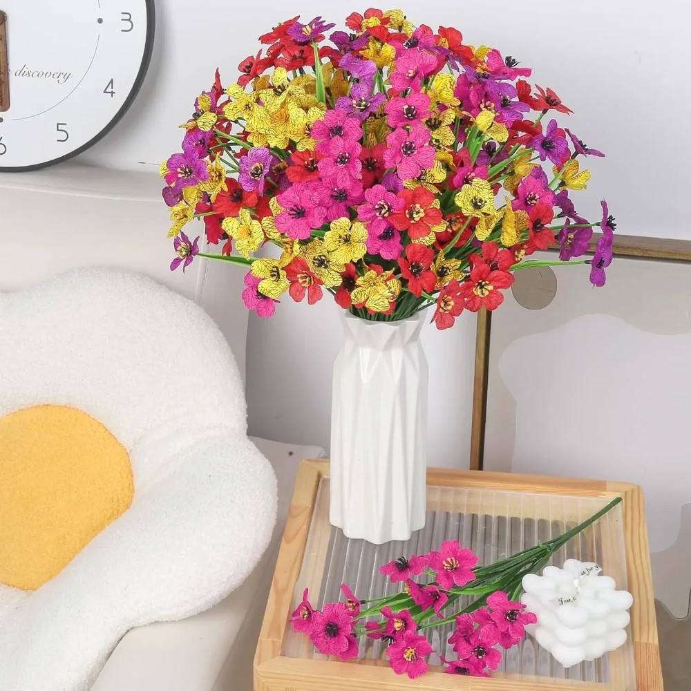 Artificial Flowers Hanging Baskets, Multicolor 12 Bundles Faux Flower Outdoor Ha