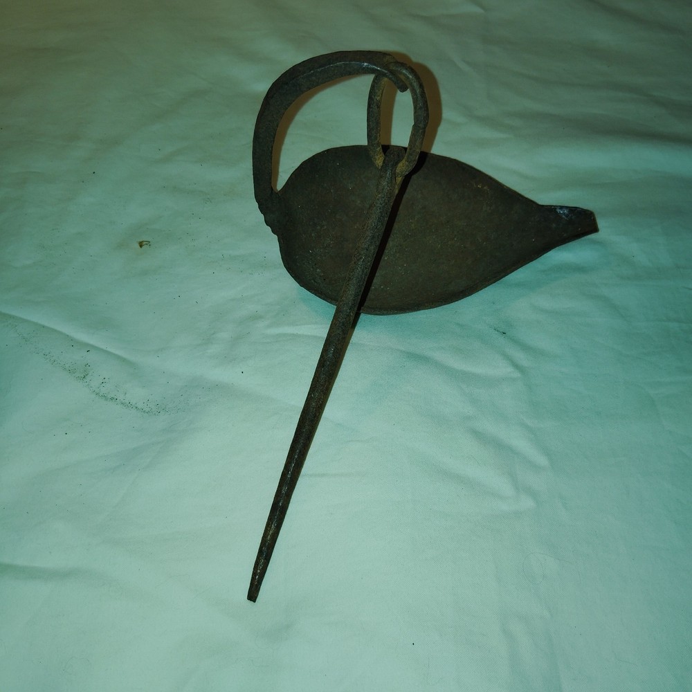 Antique Iron Forged Double Cruise / Betty Oil or Grease Lamp