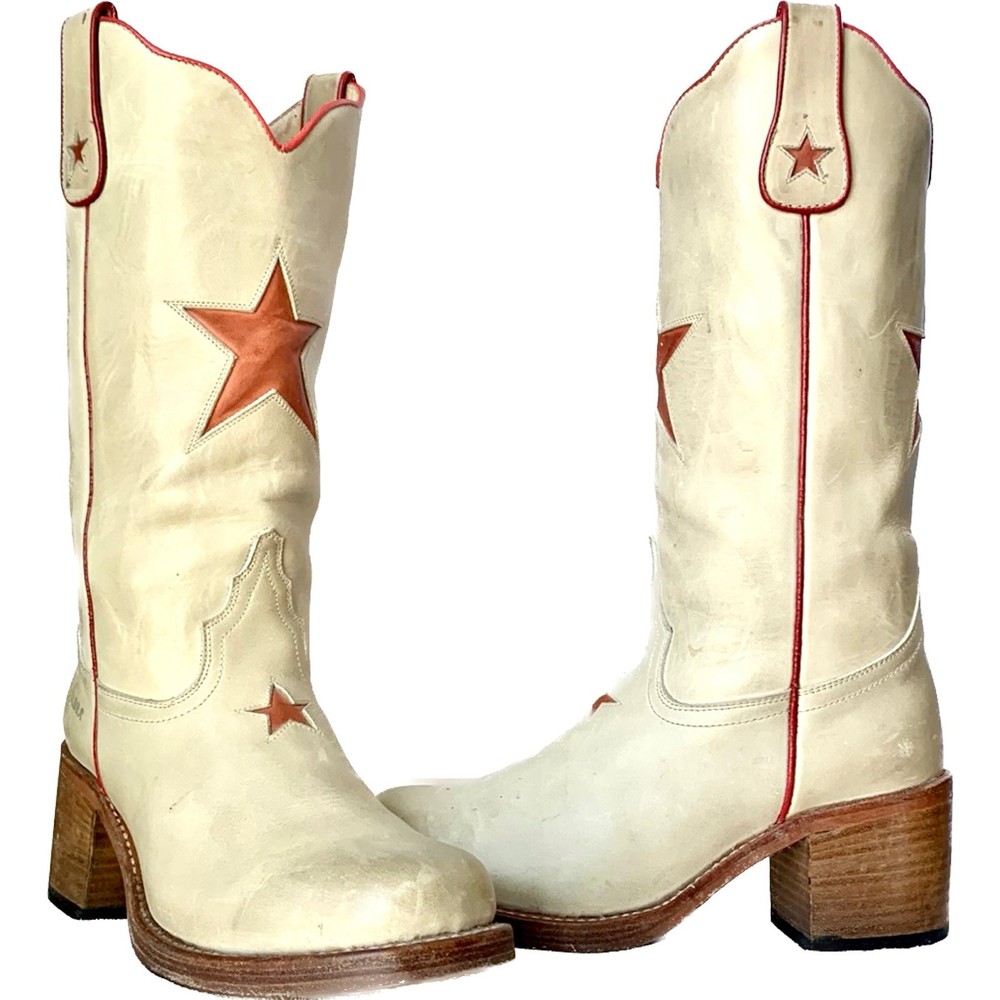 SENDRA Vintage Y2K Platform Red Star Chunky Campus Cowgirl Western Boots Size 9