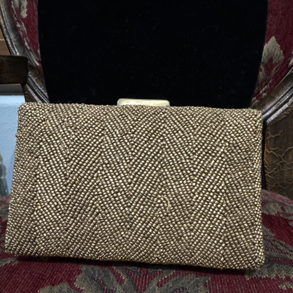 Vintage Gold Beaded Clutch Purse