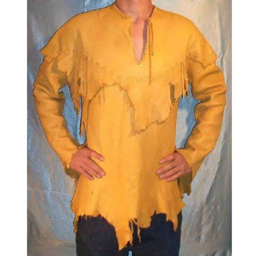 Men’s Native American Western Fringe Suede Leather Jacket with Beads