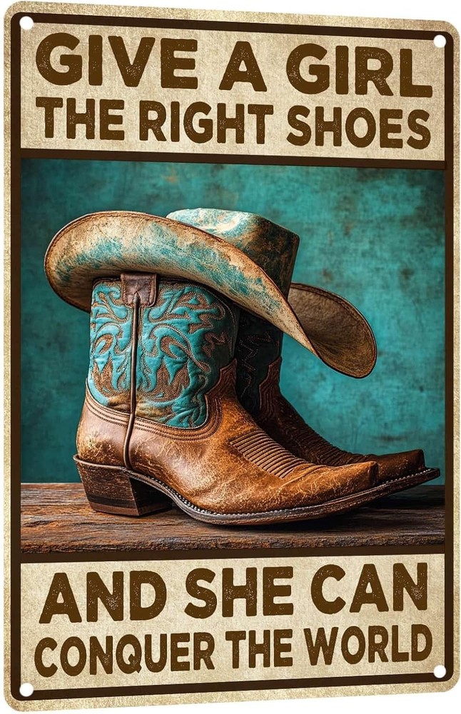 Vintage Western Cowgirl Horse Metal Tin Motivational Wall Sign 8x12 Inch
