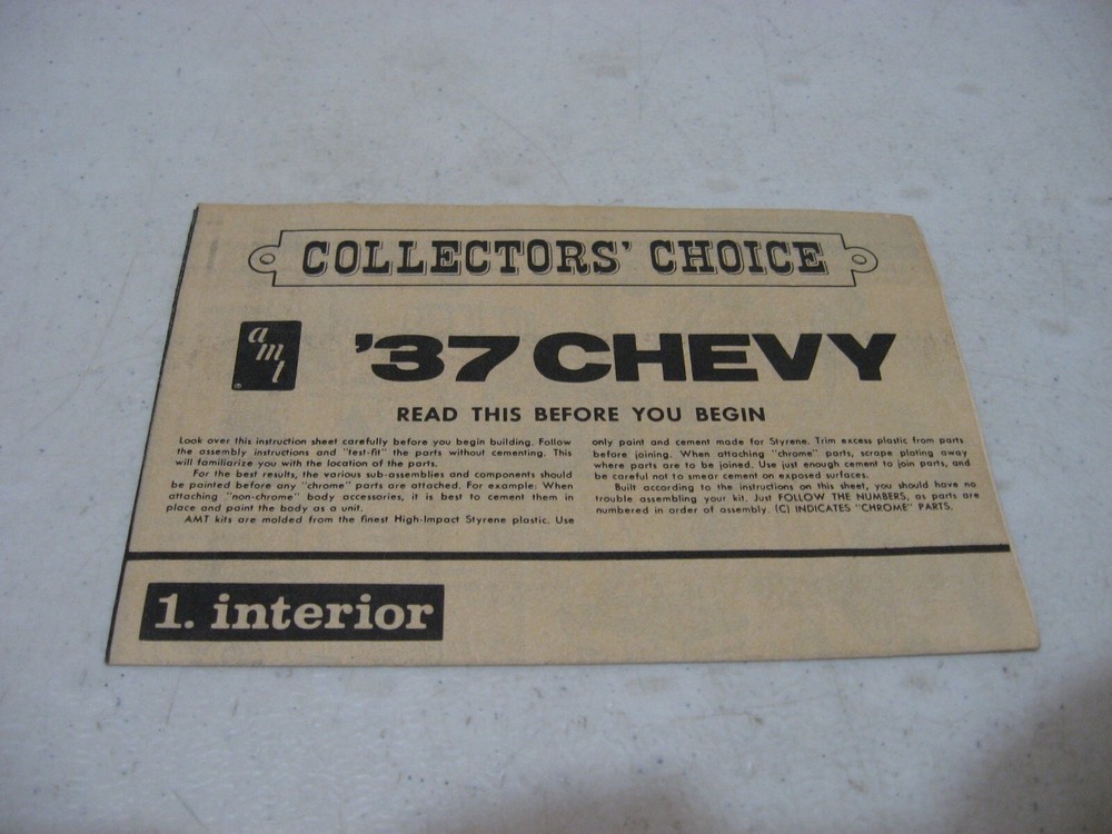 AMT 1937 Chevy Coupe Model Kit Instruction Sheet Only #2835-170