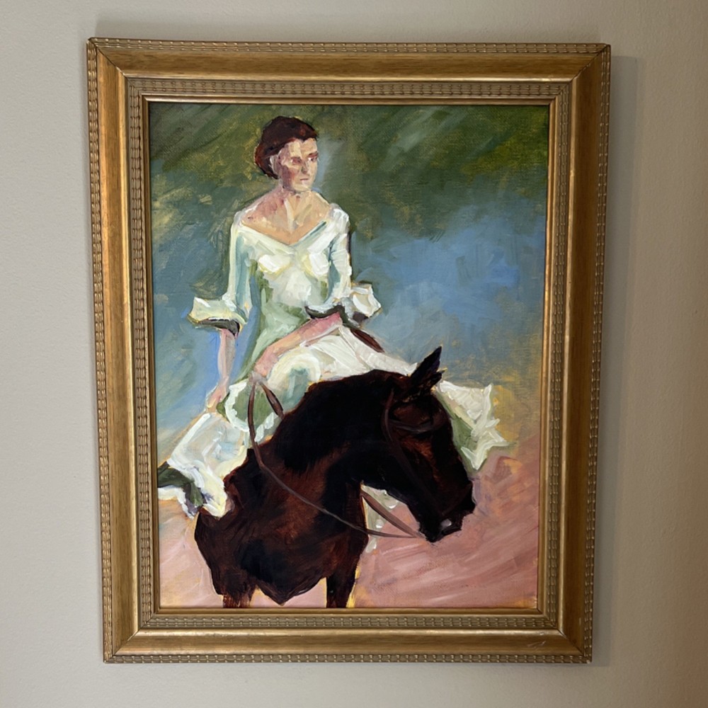 Jean Bowers Original Framed Oil Painting Beach Ride Woman Horse 2011 Canvas