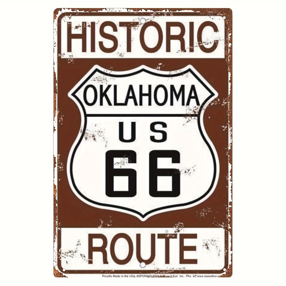 Vintage Tin Metal Sign Oklahoma Route 66 Wall Art Construction 8x12