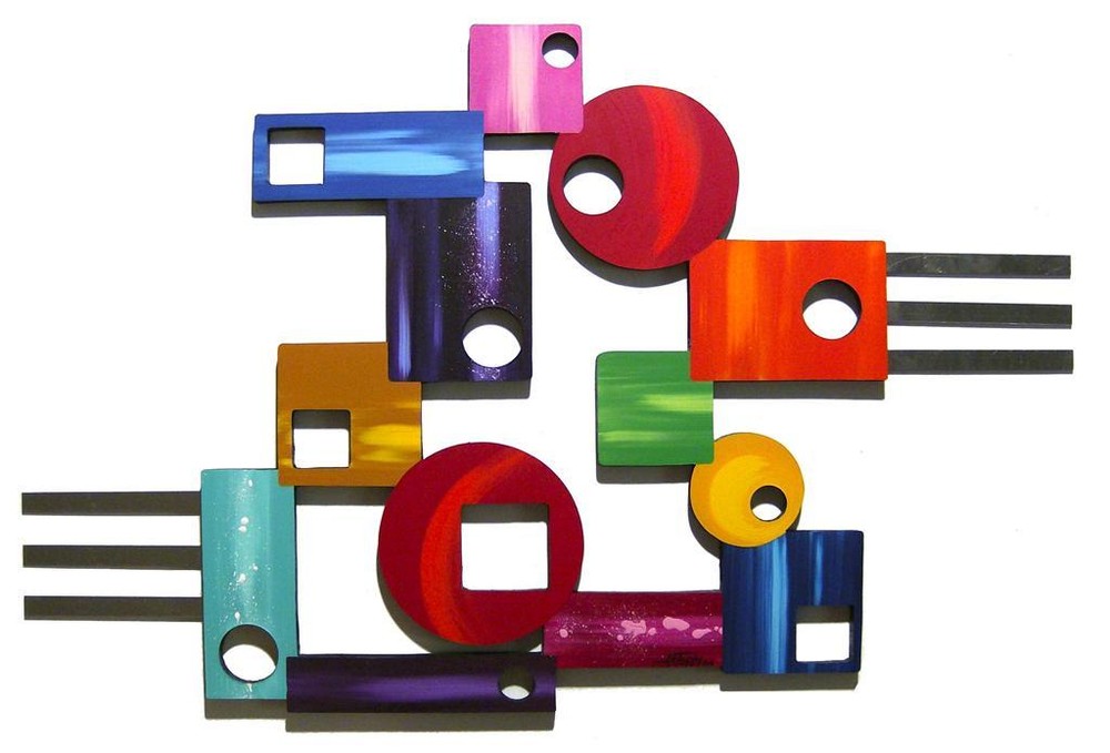 Colorful Abstract Geometric Wood Metal Wall Art Sculpture 38x24 Peace Out 5