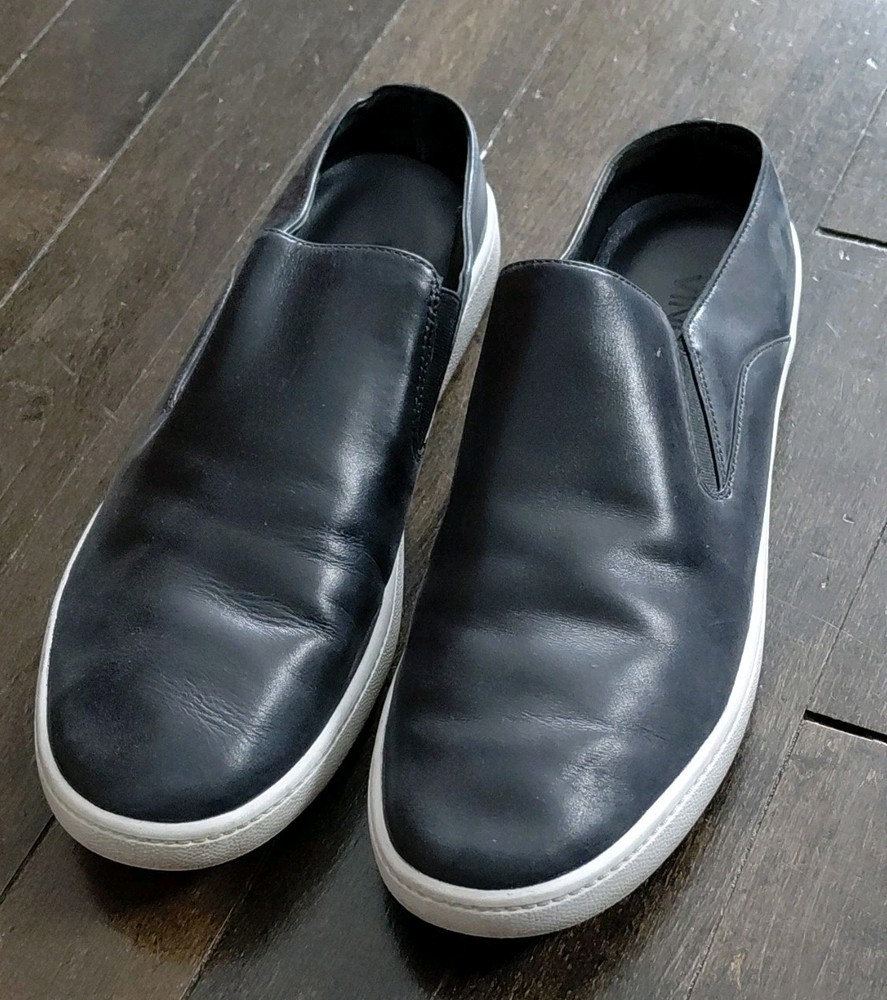 Vince Black Leather Slip-On Comfort Casual Shoes Round Toe Size 8.5 EU 38.5