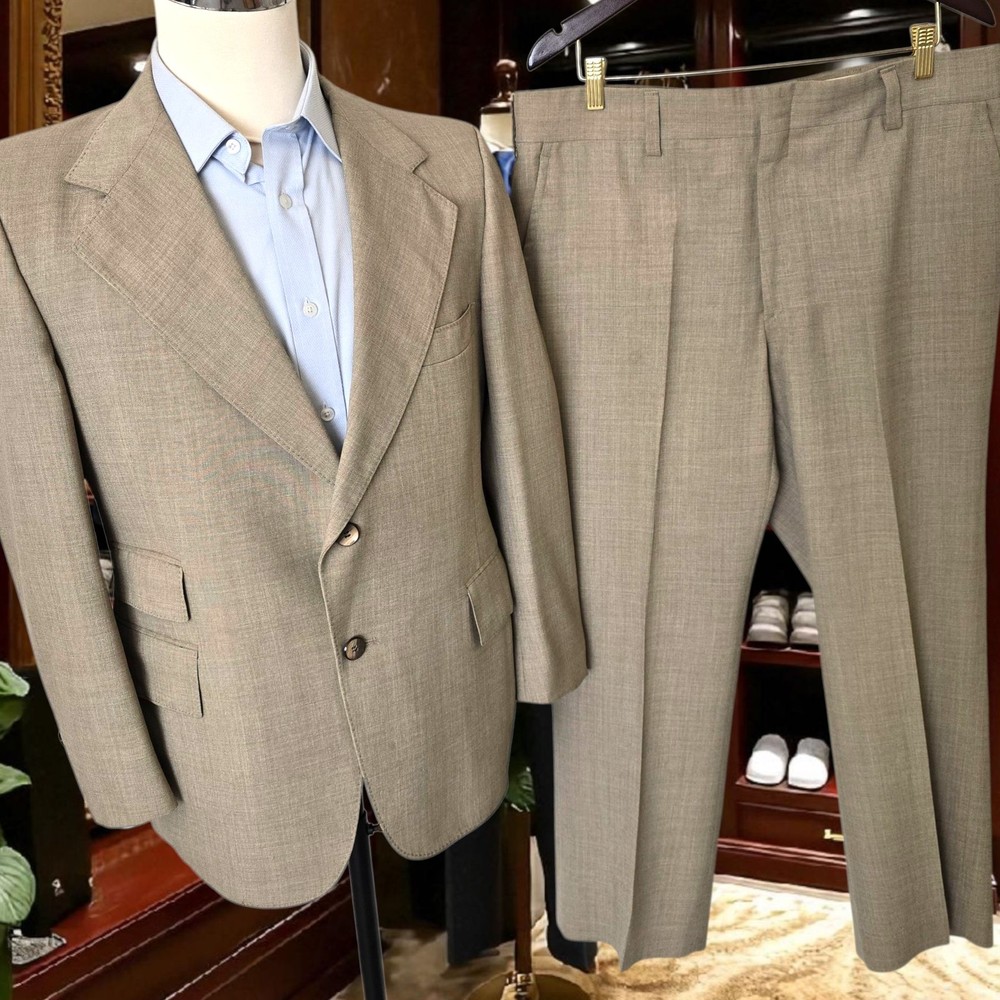 Vtg Bespoke 60s Suit 40r 36x29 Wide Lapel Ticket Pocket