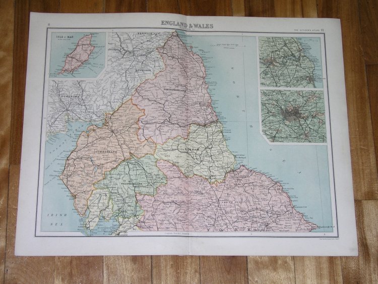1900 Original Antique Map Of England Durham Cumberland Westmorland Man