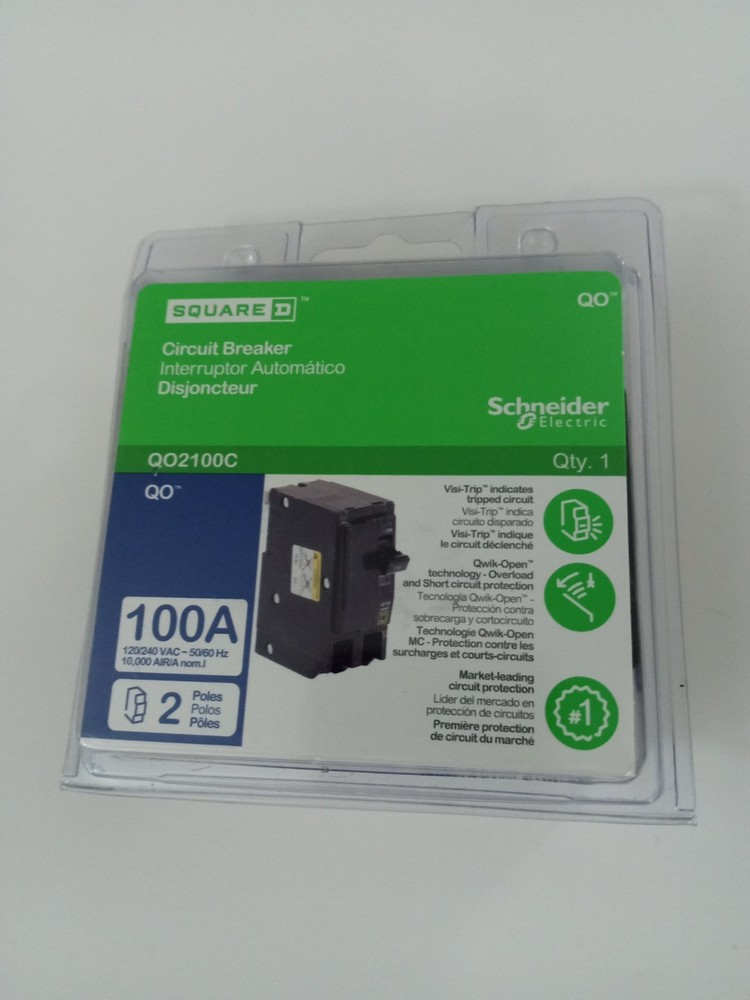 Square D QO2100C 100A 2-Pole Circuit Breaker 120/240 VAC Trip Indicator