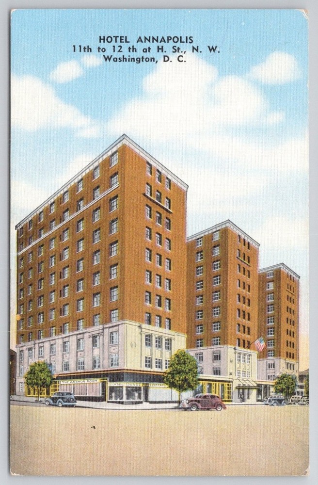 Hotel Annapolis Washington D.C. Linen Postcard E.C. Kropp Vintage Cars