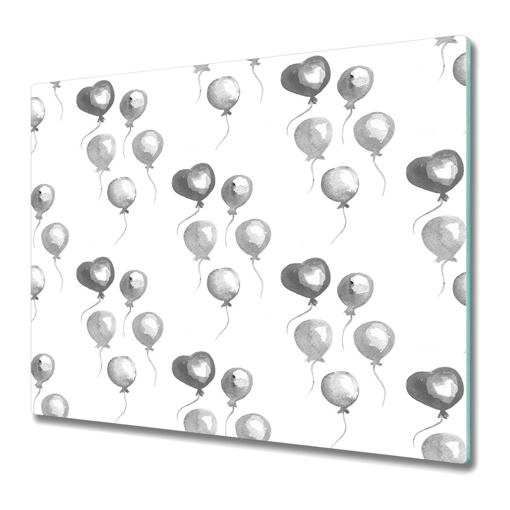 Serving Chopping Board Glass Cover Grey balloons Delicate Design 60x52
