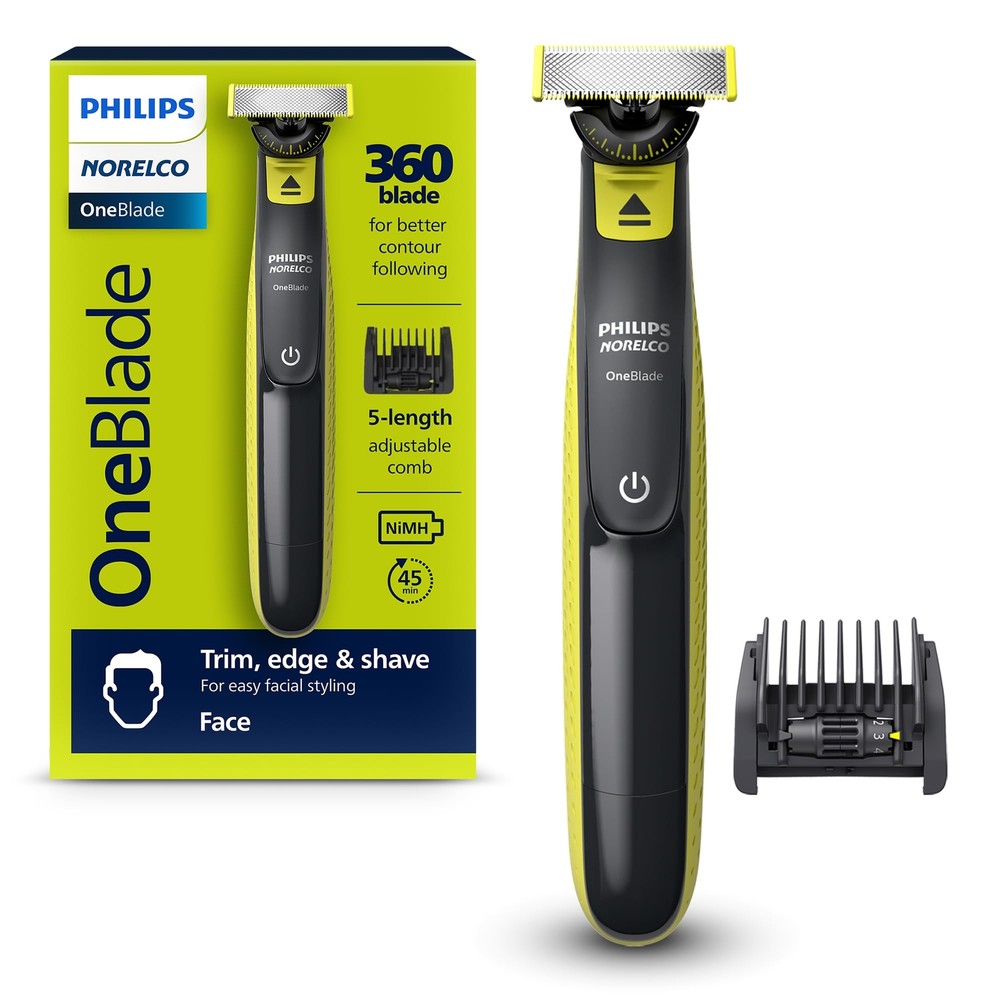 OneBlade 360 Face Hybrid Electric Beard Trimmer and Shaver with 5-in-1 Face S...