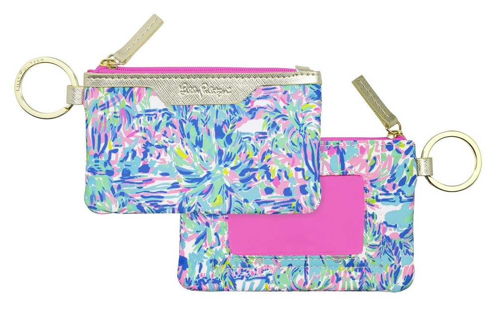 Blue Zip ID Holder Wallet with Keychain – Cute Card Case