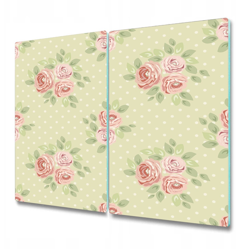 Glass Induction Cover Green set of cute shabby chic roses pink and green 2x30x52
