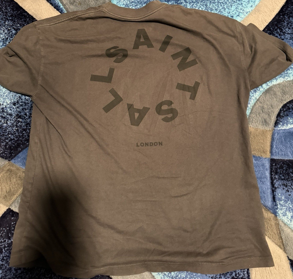 AllSaints London Logo Graphic Print Brown Cotton Crew Neck T-Shirt M/L