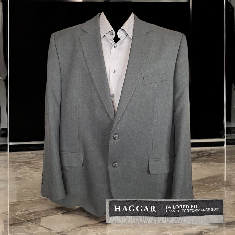 Haggar Jacket Blazer Mens 48R Gray Double Vented