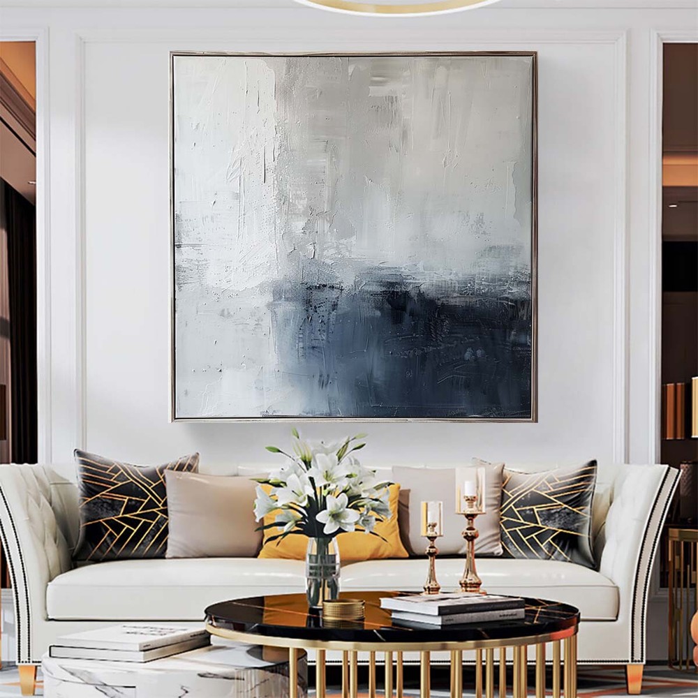 Abstract Handmade Modern Oil Painting On Canvas Painting Palette knife Gray