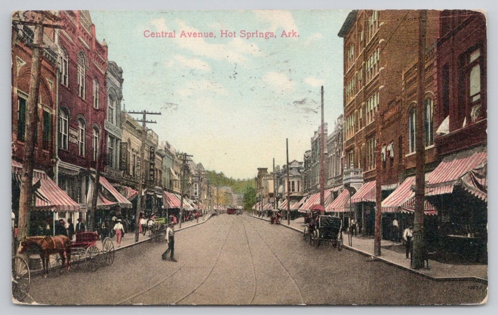 Central Avenue Hot Springs, Ark. Street Scene Postcard c1913