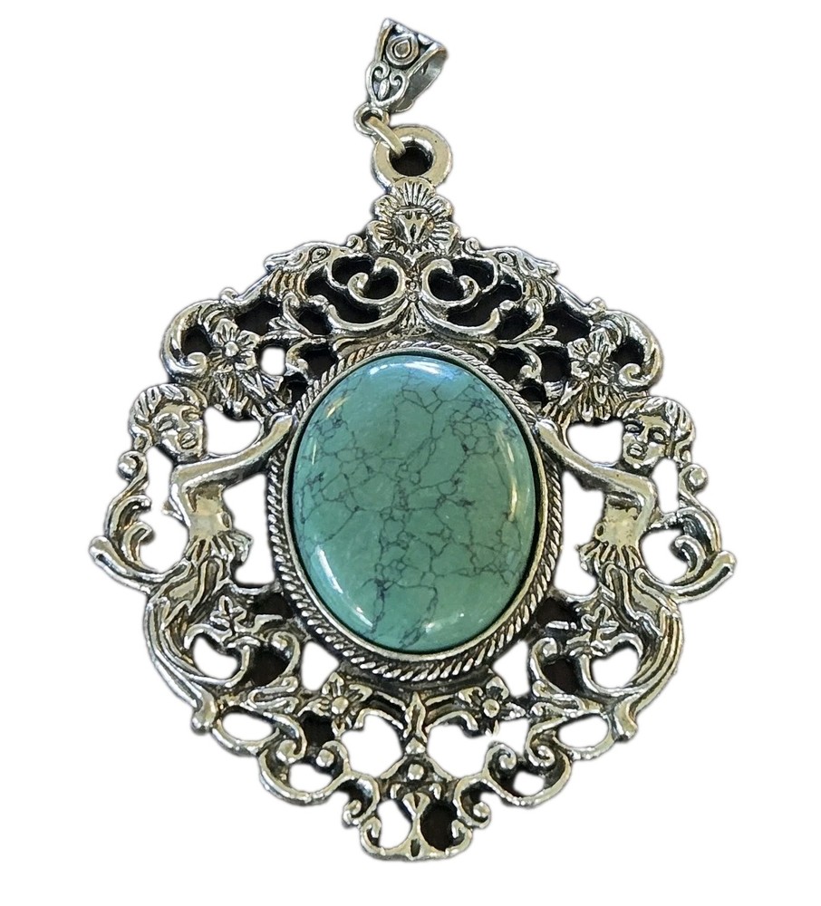 Large Sterling Silver Filigree Turquoise Pendant