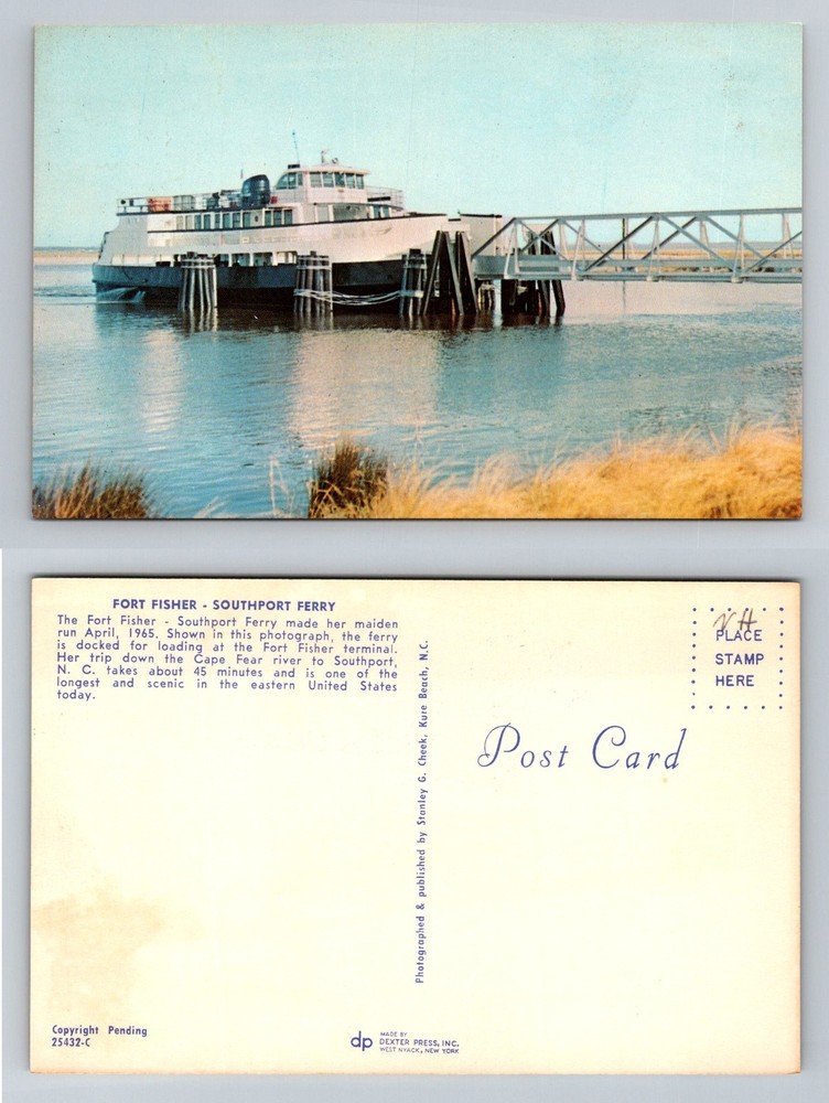 Southport NC-North Carolina, Fort Fisher Ferry Cape Fear River, Vintage Postcard