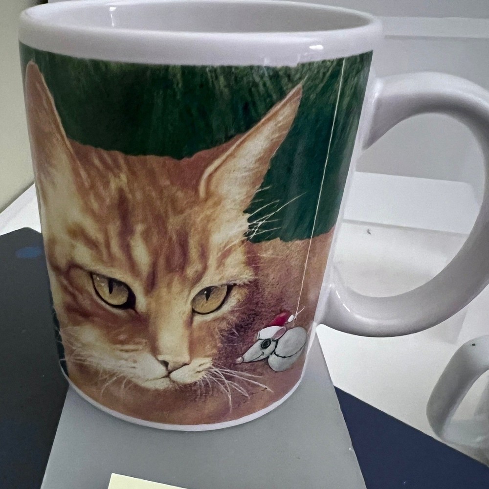 Will Bullas Catnip Christmas Orange Tabby Cat Santa Mouse Ceramic Coffee Mug