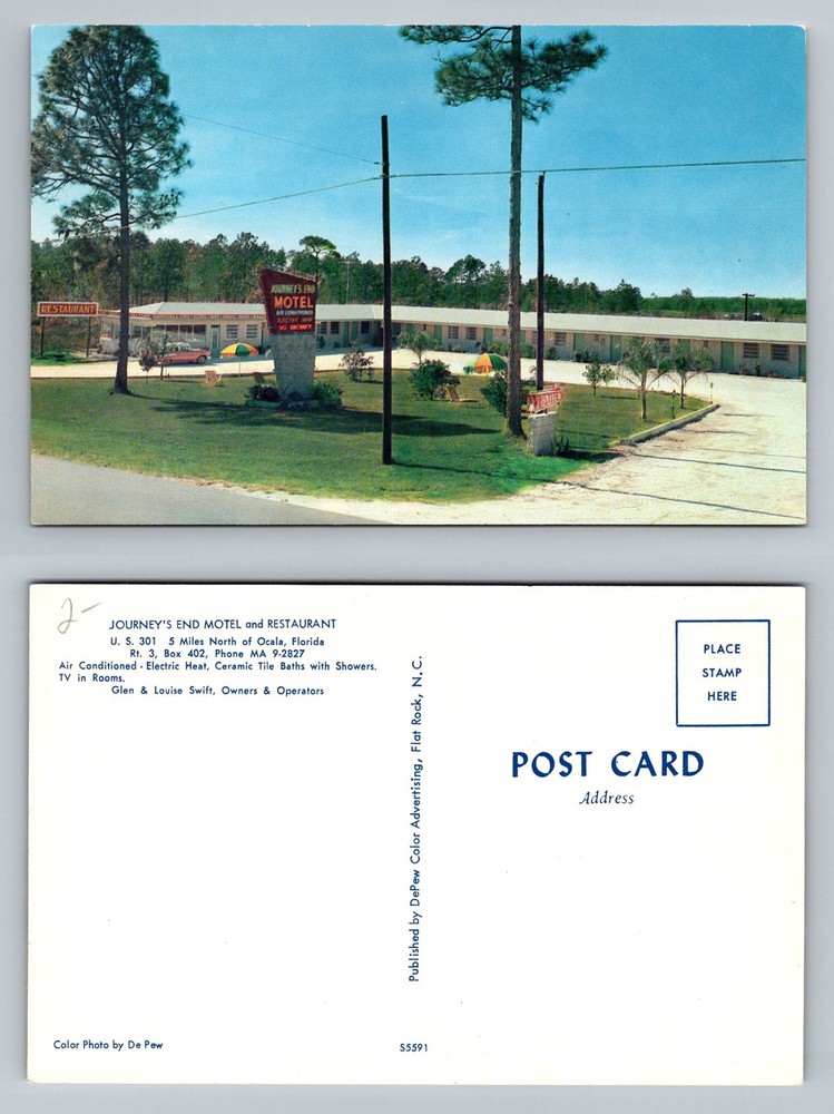 Ocala, FL-Florida, Journey's End Motel Restaurant U.S. Rte 301 Vintage Postcard