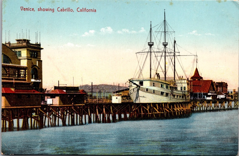 Venice California Cabrillo Ship Pier M. Rieder Early 1900s German Litho Postcard