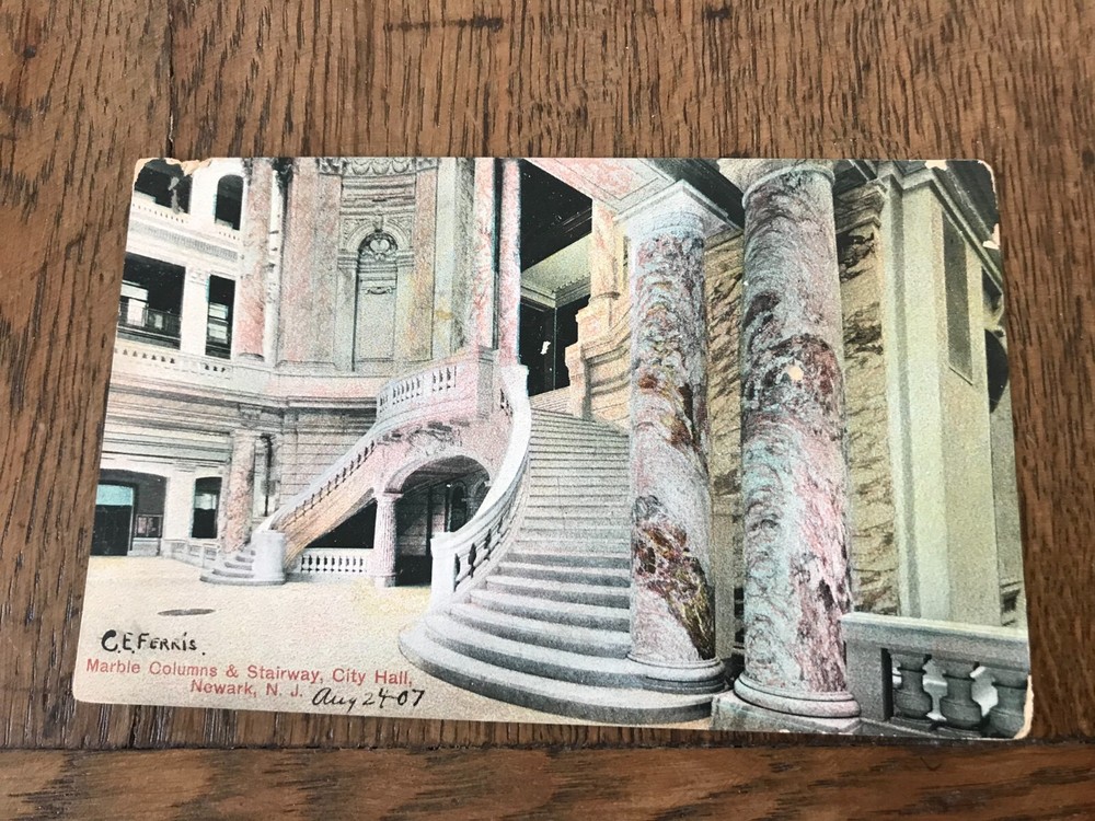 Marble Columns & Stairway City Hall Newark New Jersey Postcard