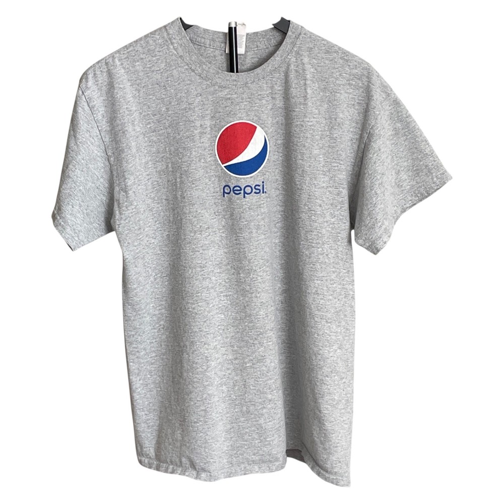 Pepsi Logo Graphic T-Shirt Men’s Large Gray Gildan Soda Brand Tee Classic