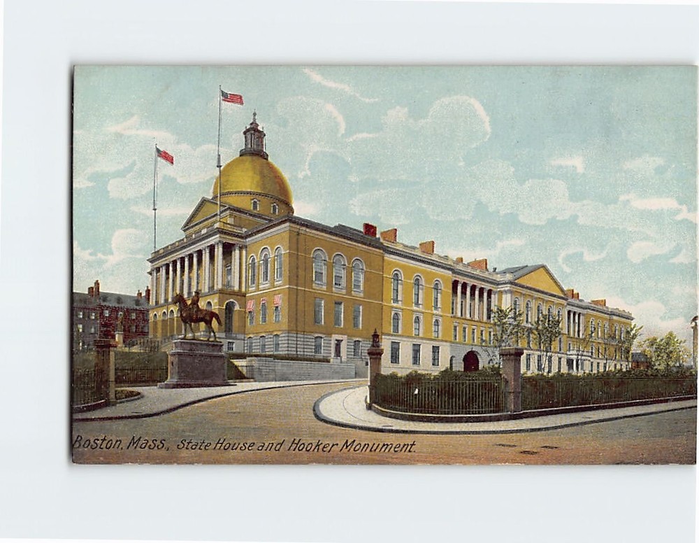 Postcard State House & Hooker Monument Boston Massachusetts USA