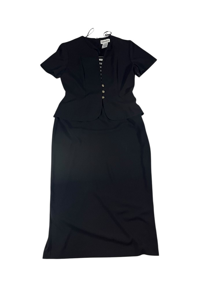 Danny & Nicole Black Suit Dress Set Jacket Maxi Skirt Peplum Gold Buttons