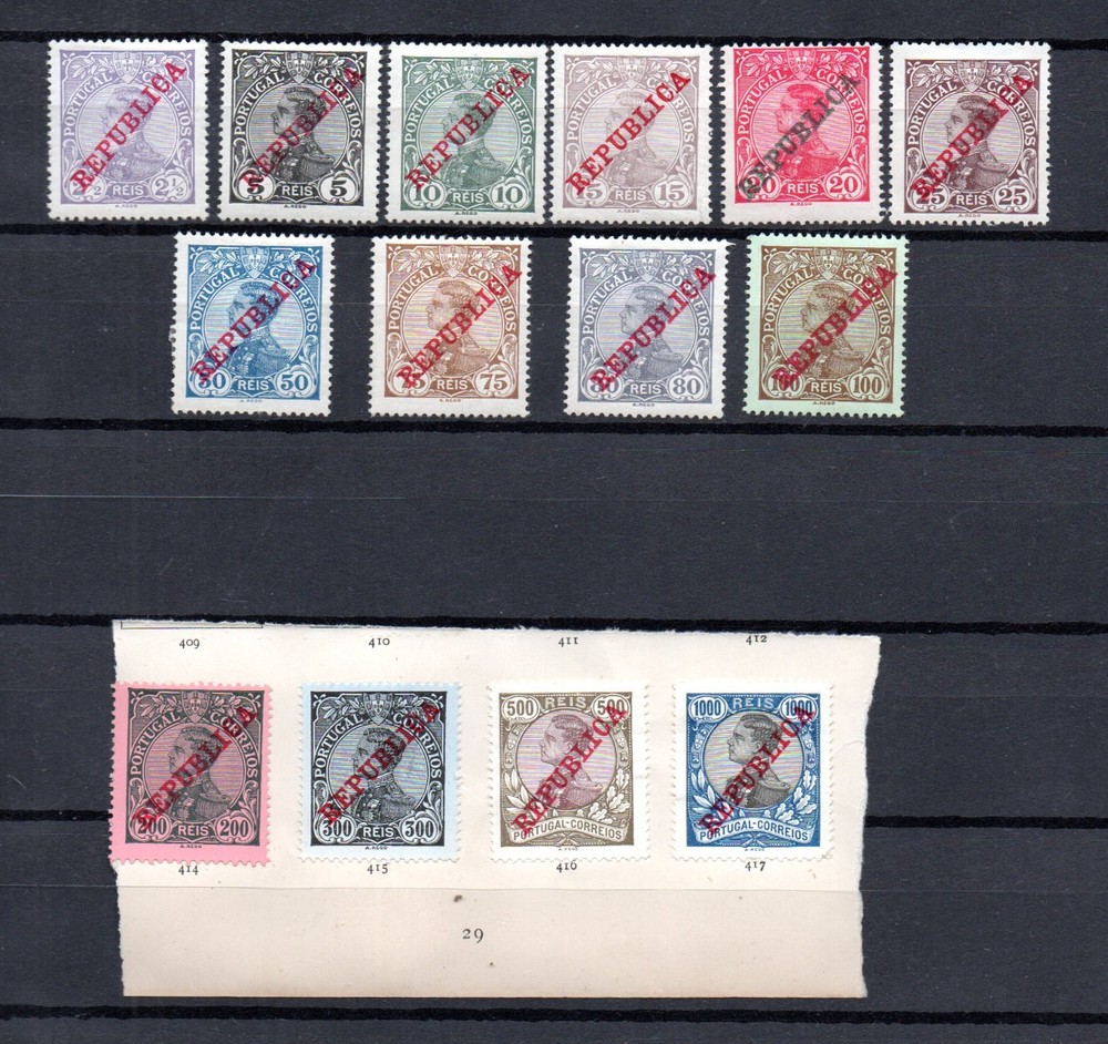 Portugal 1910 old set king Manuel stamps unused/MLH (partly stucked on paper)