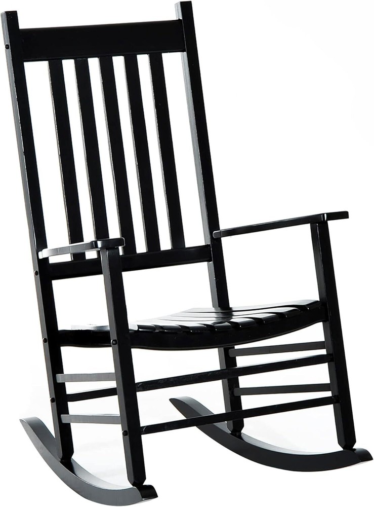 Comfortable Outdoor Wooden Rocking Chair with Smooth Armrests and High Back for Patio Relaxation