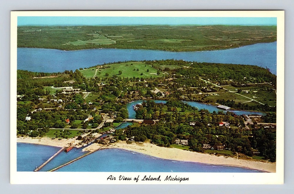 Leland MI-Michigan Aerial Of Town Area Vintage Postcard