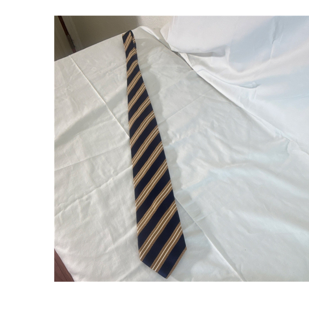 Canali Men's Striped Tie Navy Gold White Silk Woven Made in Italy