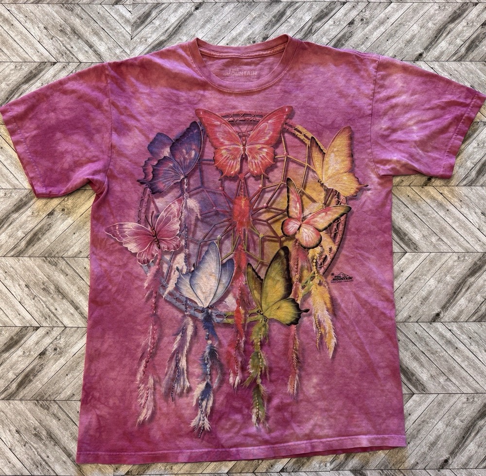 Vintage The Mountain T-Shirt Mens M Pink Tie Dye Dreamcatcher Feather Y2K Nature