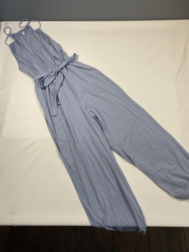Halara Womens Halter Jumpsuit, Split Leg, Pockets, Light Blue, Size M, NWT