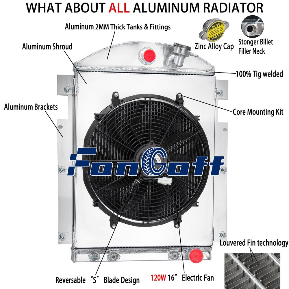 4 Row Radiator w/ Shroud Fan fit 1937-1938 Chevy Truck 3.5 L6 V8 Conversion