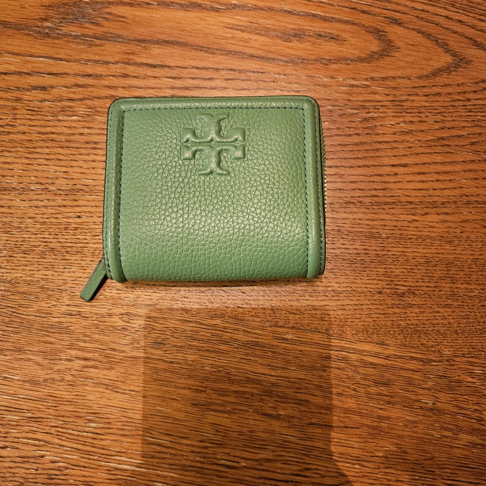 Tory Burch Thea Mini Pebbled Leather Bifold Wallet Green
