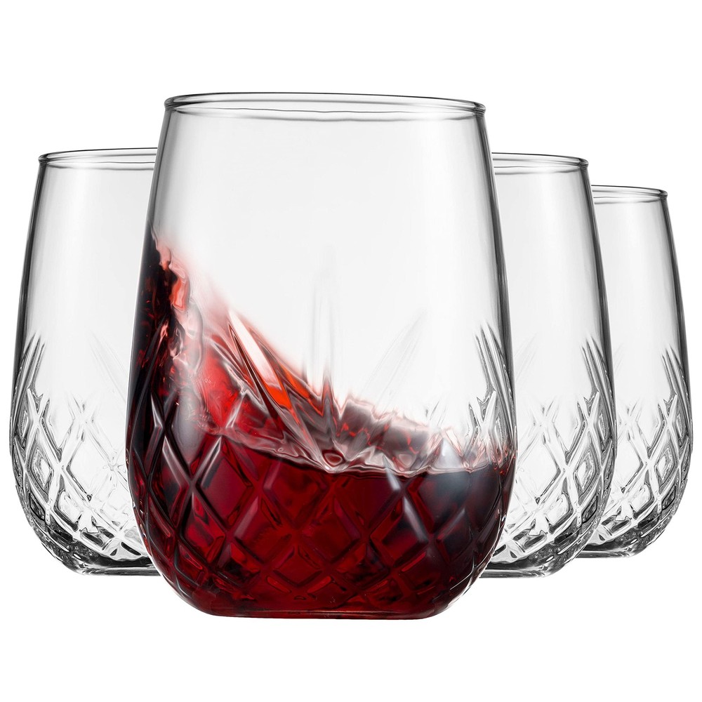 4 Vintage Italian Crystal Stemless Wine Glasses - Elegant White Glassware Set