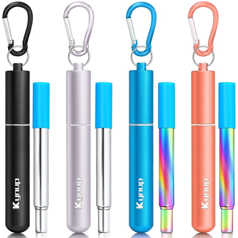 Kynup Reusable Straws, 4Pack Collapsible Portable Metal Straw Reusable Foldable